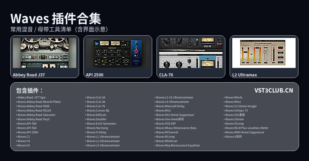 图片[1]-Waves混音母带插件合集下载｜CLA-76/API-2500/J37/L2常用工具清单｜音频幻坊·调音师资源网